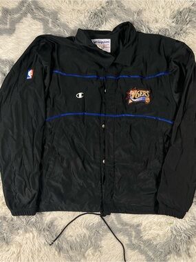 1990's Philadelphia 76'ers Champion NBA Team Issued Warm Up Jacket Black Blue M